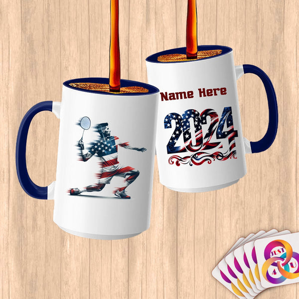 Physical Item 15oz / Blue Badminton Freedom ~ Limited Edition 2024 "USA Excellence" ~ Customized Large 15oz Mug