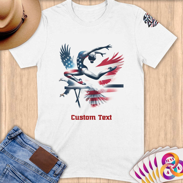 Physical Item S / White Flying Gymnast Soars ~Limited Edition 2024 "USA Excellence" ~ Personalized Softstyle T-Shirt