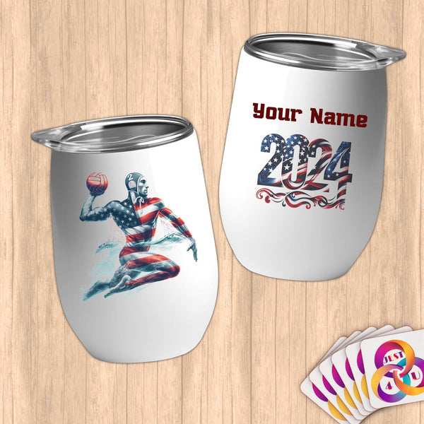 Physical Item 12 oz / White Water Polo Flight ~ Limited Edition 2024 "USA Excellence" ~ Customizable 12oz Wine Tumbler with Lid