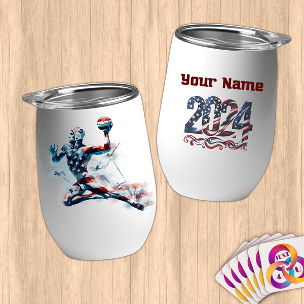 Physical Item 12 oz / White Water Polo Freedom ~ Limited Edition 2024 "USA Excellence" ~ Customizable 12oz Wine Tumbler with Lid