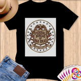Black t-shirt with a circular Federal Bureau of Bad Ideas emblem.