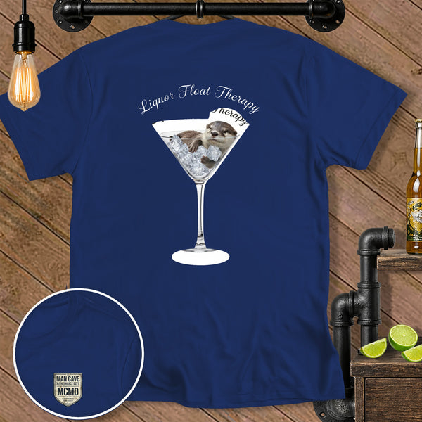 T-shirt with otter in martini glass and "Liquor Float Therapy" text.