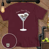 Maroon t-shirt with a martini glass containing an otter and ice, and 