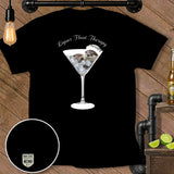 Black t-shirt with an otter in a martini glass and text 