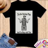 Black t-shirt graphic with text 