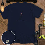 Navy t-shirt with ladder, heart, star, and text 