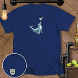 Blue t-shirt with a seal balancing a cocktail and text 