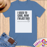 Blue t-shirt with text 