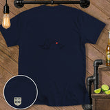 Dark blue t-shirt with alligator and bird illustration and a 