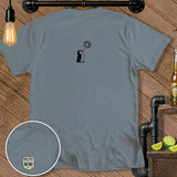 Grey t-shirt with a cartoon penguin graphic and a 