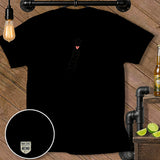 Black t-shirt with graphic of ladder reaching towards a star and heart.