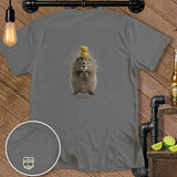 T-shirt with porcupine holding a skewer of olives and the word 