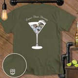 Olive t-shirt with otter in martini glass and 