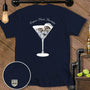 Navy t-shirt with otter in martini glass and "Liquor Float Therapy" text.