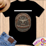 Black t-shirt with a vintage 