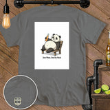 Panda relaxing with a drink and text 