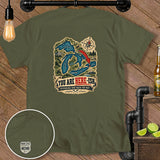 Green t-shirt with a graphic of the Great Lakes titled 