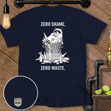 Navy t-shirt with raccoon in trash bin, 