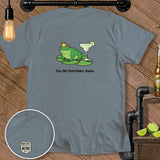 Frog wearing a crown with a margarita, text 