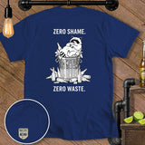 Blue t-shirt with raccoon in trash can and 