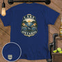 Navy t-shirt with "The Lake Formerly Known As Ontario" graphic and small "Man Cave Maintenance Dept" logo.
