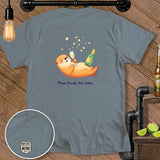 Otter holding champagne and bottle with text 