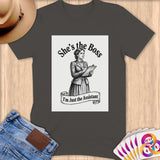 T-shirt print with woman illustration and text 
