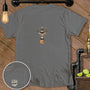 Grey t-shirt with a deer wearing a bow tie and champagne bottle on its antlers.