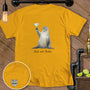 Yellow t-shirt with a seal holding a cocktail and the text "Slick and Shaken".