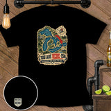 Black t-shirt with Great Lakes map graphic and text 