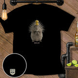 Porcupine with olives on its head and the word 