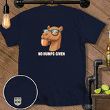 Navy t-shirt with cartoon camel in sunglasses drinking coffee, 