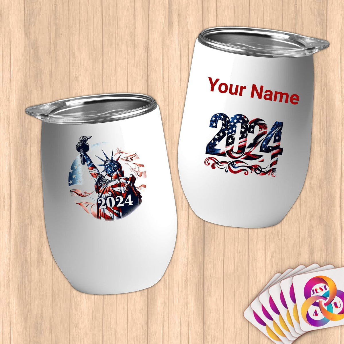 Physical Item 12 oz / White 2024-3~Limited Edition 2024 "USA Excellence" ~ Customizable 12oz Wine Tumbler with Lid