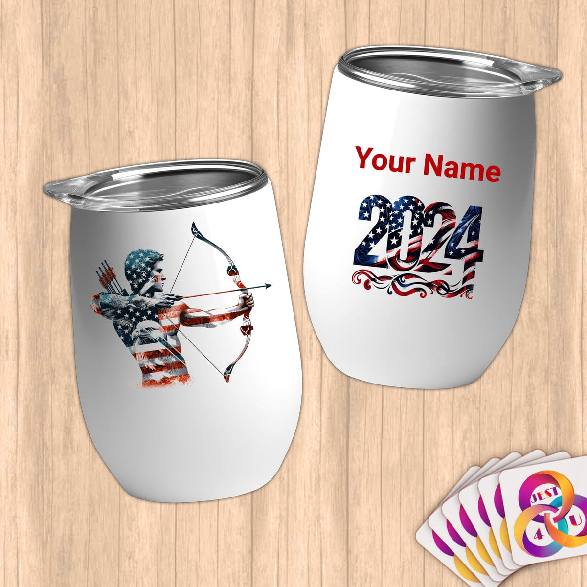 Physical Item 12 oz / White American Archer ~Limited Edition 2024 "USA Excellence" ~ Customizable 12oz Wine Tumbler with Lid