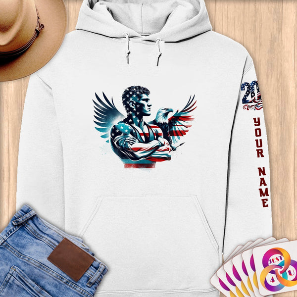 Physical Item S / White American Eagle Athlete~Limited Edition 2024 "USA Excellence" ~ Personalized Premium Hoodie
