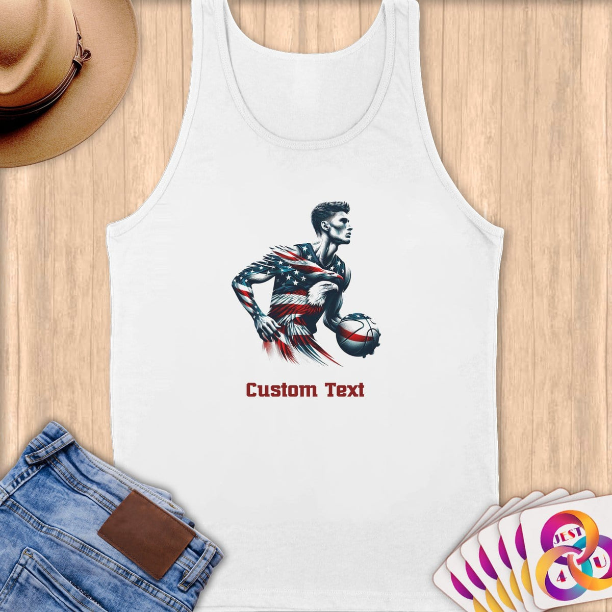 Physical Item S / White American Eagle Basketball~Limited Edition 2024 "USA Excellence" ~ Customizable Supersoft Tank Top