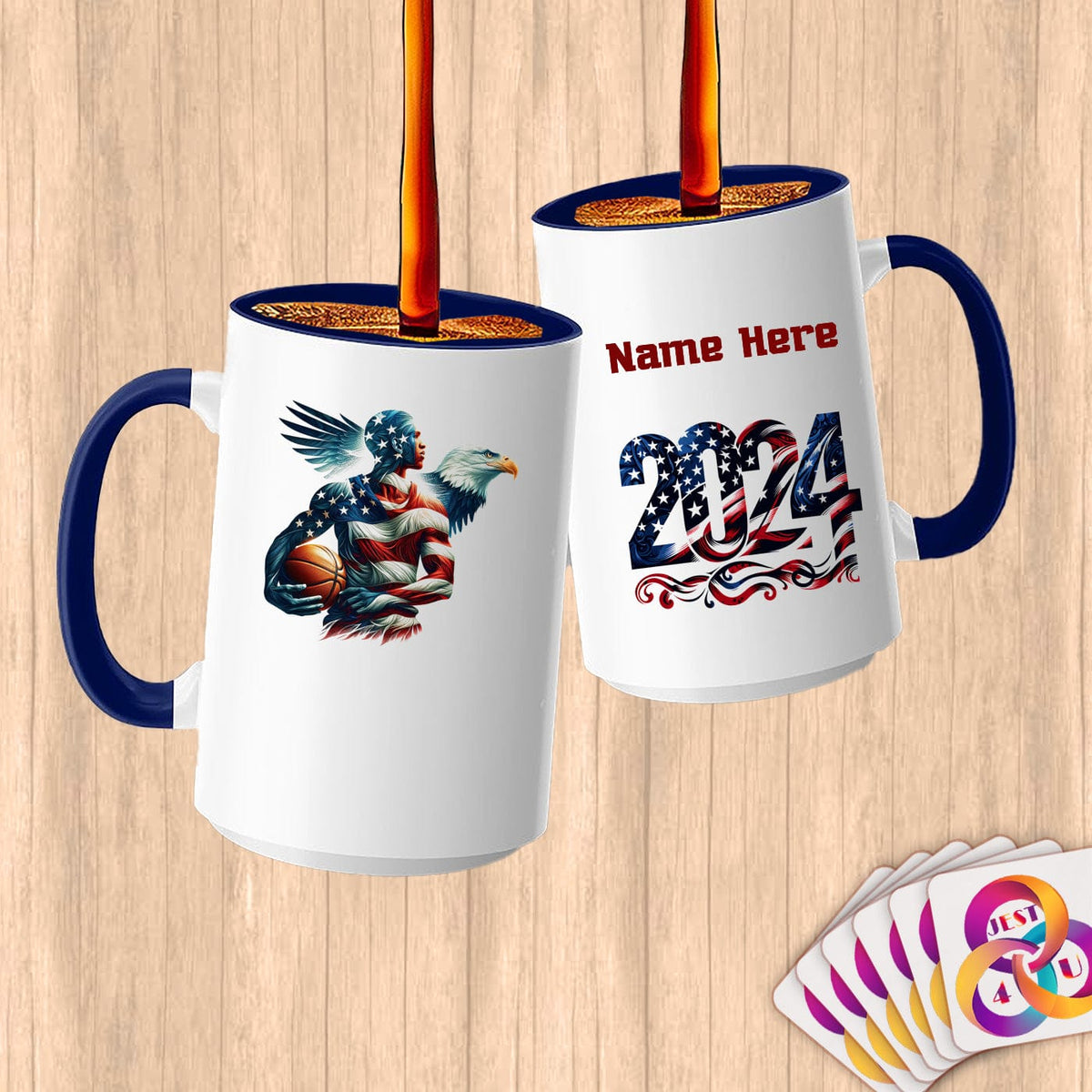 Physical Item 15oz / Blue American Eagle Basketball Stars~Limited Edition 2024 "USA Excellence" ~ Customized Large 15oz Mug