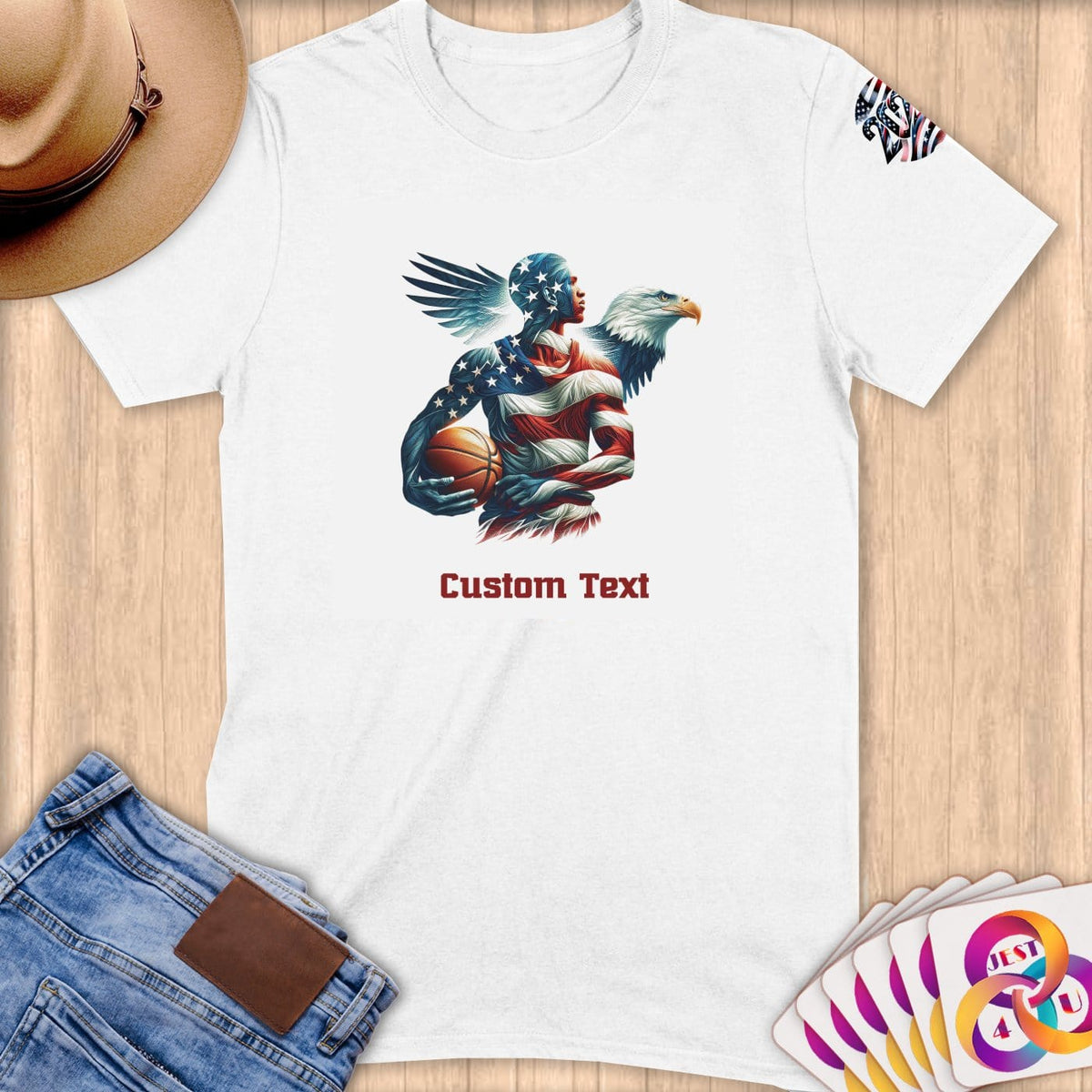 Physical Item S / White American Eagle Basketball Stars~Limited Edition 2024 "USA Excellence" ~ Personalized Softstyle T-Shirt