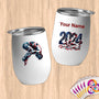 Physical Item 12 oz / White American Eagle Diving~Limited Edition 2024 "USA Excellence" ~ Customizable 12oz Wine Tumbler with Lid