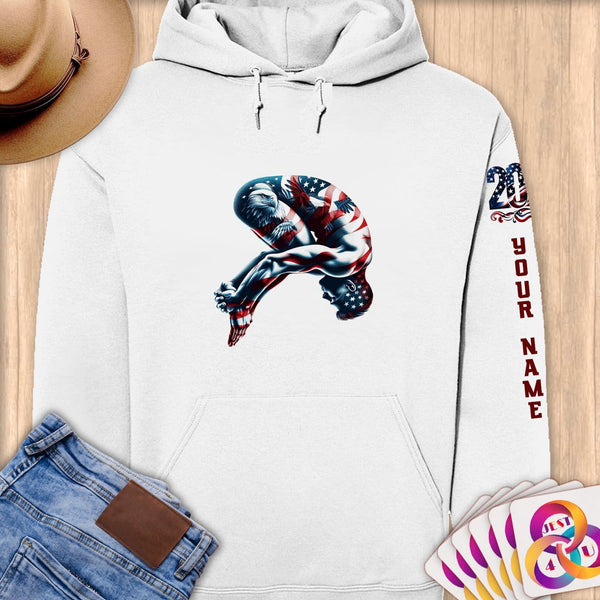 Physical Item S / White American Eagle Diving~Limited Edition 2024 "USA Excellence" ~ Personalized Premium Hoodie