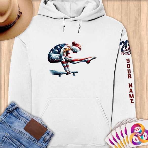 Physical Item S / White American Eagle Gymnast~Limited Edition 2024 "USA Excellence" ~ Personalized Premium Hoodie