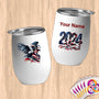 Physical Item 12 oz / White American Eagle Patriotic~Limited Edition 2024 "USA Excellence" ~ Customizable 12oz Wine Tumbler with Lid