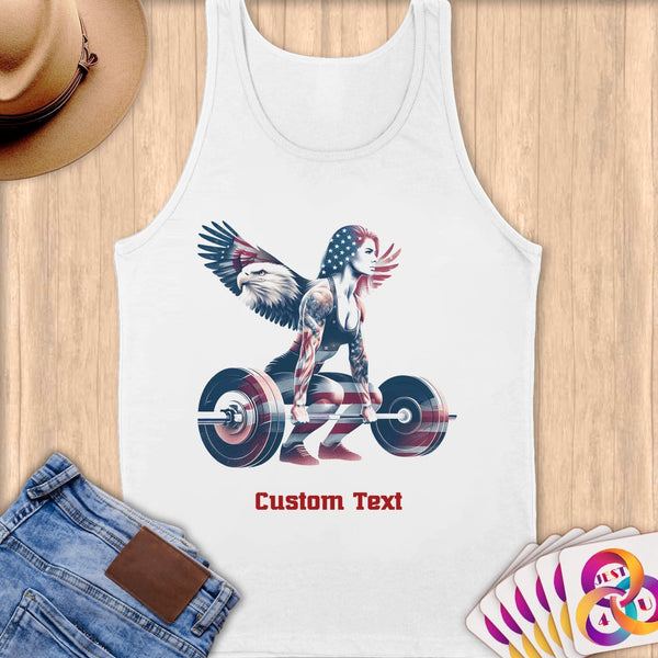 Physical Item S / White American Eagle Powerlifter ~Limited Edition 2024 "USA Excellence" ~ Customizable Supersoft Tank Top