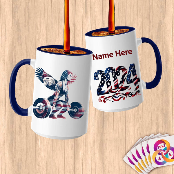 Physical Item 15oz / Blue American Eagle Powerlifter ~Limited Edition 2024 "USA Excellence" ~ Customized Large 15oz Mug