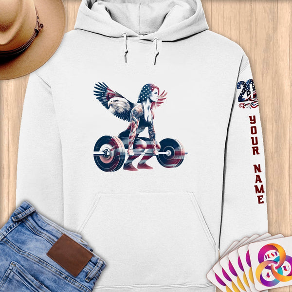 Physical Item S / White American Eagle Powerlifter ~Limited Edition 2024 "USA Excellence" ~ Personalized Premium Hoodie