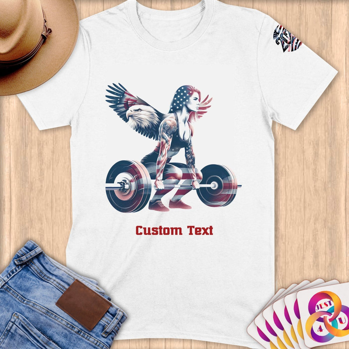 Physical Item S / White American Eagle Powerlifter ~Limited Edition 2024 "USA Excellence" ~ Personalized Softstyle T-Shirt