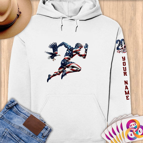 Physical Item S / White American Eagle Running Man~Limited Edition 2024 "USA Excellence" ~ Personalized Premium Hoodie