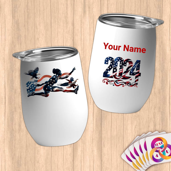 Physical Item 12 oz / White American Eagle Soars ~Limited Edition 2024 "USA Excellence" ~ Customizable 12oz Wine Tumbler with Lid