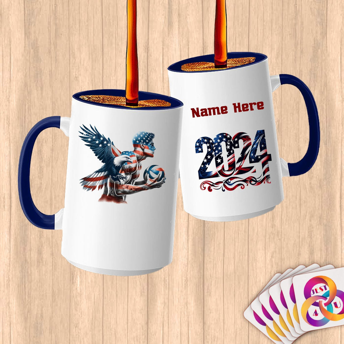 Physical Item 15oz / Blue American Eagle Volleyball Player~Limited Edition 2024 "USA Excellence" ~ Customized Large 15oz Mug