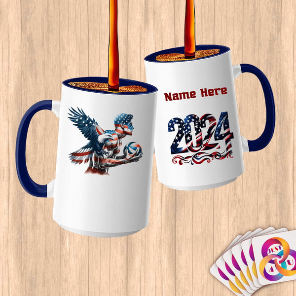 Physical Item 15oz / Blue American Eagle Volleyball Player~Limited Edition 2024 "USA Excellence" ~ Customized Large 15oz Mug